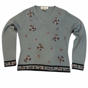Vintage 90s Petite Sophisticate Embroidered Floral Knit Sweater – Sz S (Petite)